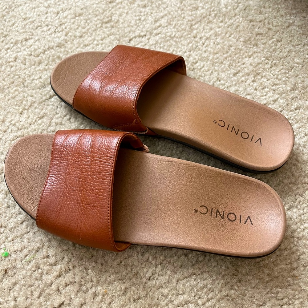 Vionic Val Slide Sandal Espresso Leather size 6.5